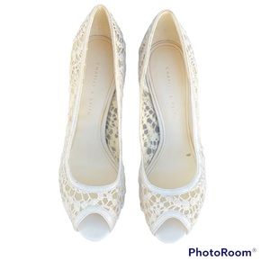 Lace Creme High heels shoes . Size 37 , US 6.5. Charles&Keith.
